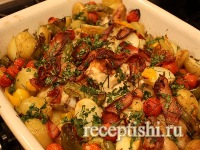 Курица с овощами, запеченная в духовке