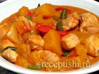 Рецепт Курица, тушенная с тыквой