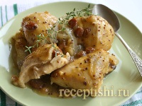 Рецепт Куриные грудки с медом, горчицей и изюмом