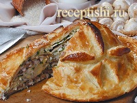 Курник с курицей, грибами и рисом