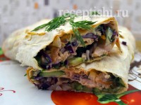 Шаурма с копченой курицей домашняя
