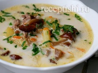 Сырный суп с опятами и куриным фаршем