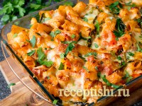 Запеканка из макарон с овощами и ветчиной